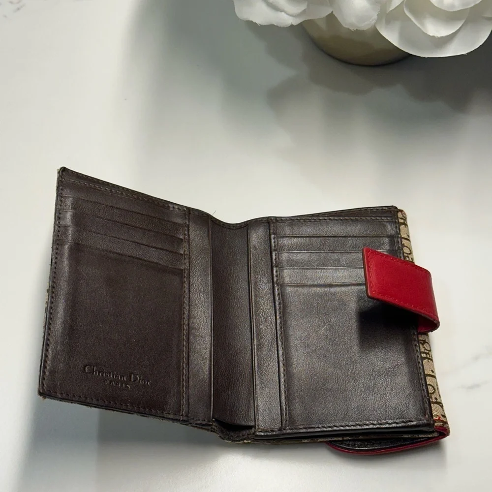 Vintage Christian Dior Brown Trotter Raster Saddle Bi-Fold Wallet